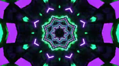 Psikedelik Kaleydoskop Patlaması simetrik kaleydoskop şekilleri patlıyor ve canlı renklerle beatendly döngülerde şekil değiştiriyor