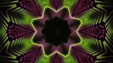 Psikedelik Kaleydoskop Patlaması simetrik kaleydoskop şekilleri patlıyor ve canlı renklerle beatendly döngülerde şekil değiştiriyor