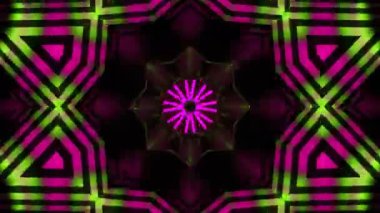 Psikedelik Kaleydoskop Patlaması simetrik kaleydoskop şekilleri patlıyor ve canlı renklerle beatendly döngülerde şekil değiştiriyor