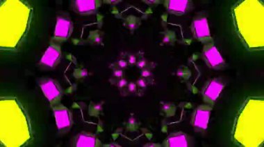 Psikedelik Kaleydoskop Patlaması simetrik kaleydoskop şekilleri patlıyor ve canlı renklerle beatendly döngülerde şekil değiştiriyor