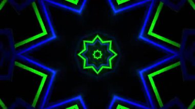 Psikedelik Kaleydoskop Patlaması simetrik kaleydoskop şekilleri patlıyor ve canlı renklerle beatendly döngülerde şekil değiştiriyor