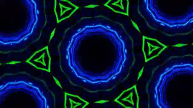 Psikedelik Kaleydoskop Patlaması simetrik kaleydoskop şekilleri patlıyor ve canlı renklerle beatendly döngülerde şekil değiştiriyor