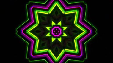 Psikedelik Kaleydoskop Patlaması simetrik kaleydoskop şekilleri patlıyor ve canlı renklerle beatendly döngülerde şekil değiştiriyor