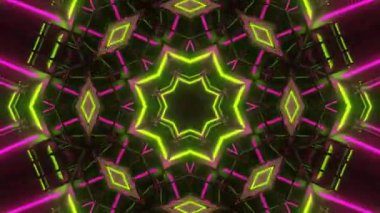 Psikedelik Kaleydoskop Patlaması simetrik kaleydoskop şekilleri patlıyor ve canlı renklerle beatendly döngülerde şekil değiştiriyor