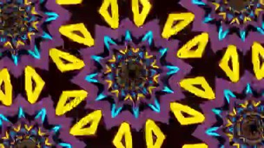 Psikedelik Kaleydoskop Patlaması simetrik kaleydoskop şekilleri patlıyor ve canlı renklerle beatendly döngülerde şekil değiştiriyor