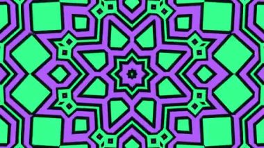 Psikedelik Kaleydoskop Patlaması simetrik kaleydoskop şekilleri patlıyor ve canlı renklerle beatendly döngülerde şekil değiştiriyor