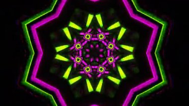 Psikedelik Kaleydoskop Patlaması simetrik kaleydoskop şekilleri patlıyor ve canlı renklerle beatendly döngülerde şekil değiştiriyor