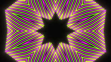 Psikedelik Kaleydoskop Patlaması simetrik kaleydoskop şekilleri patlıyor ve canlı renklerle beatendly döngülerde şekil değiştiriyor
