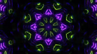 Psikedelik Kaleydoskop Patlaması simetrik kaleydoskop şekilleri patlıyor ve canlı renklerle beatendly döngülerde şekil değiştiriyor