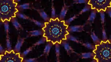 Psikedelik Kaleydoskop Patlaması simetrik kaleydoskop şekilleri patlıyor ve canlı renklerle beatendly döngülerde şekil değiştiriyor