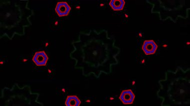 Psikedelik Kaleydoskop Patlaması simetrik kaleydoskop şekilleri patlıyor ve canlı renklerle beatendly döngülerde şekil değiştiriyor