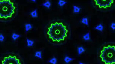 Psikedelik Kaleydoskop Patlaması simetrik kaleydoskop şekilleri patlıyor ve canlı renklerle beatendly döngülerde şekil değiştiriyor