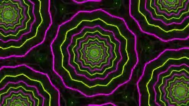 Psikedelik Kaleydoskop Patlaması simetrik kaleydoskop şekilleri patlıyor ve canlı renklerle beatendly döngülerde şekil değiştiriyor