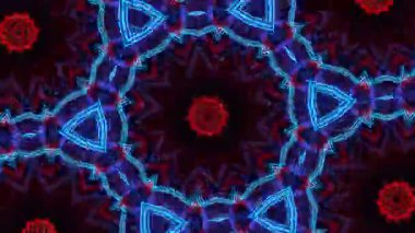 Psikedelik Kaleydoskop Patlaması simetrik kaleydoskop şekilleri patlıyor ve canlı renklerle beatendly döngülerde şekil değiştiriyor