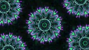 Psikedelik Kaleydoskop Patlaması simetrik kaleydoskop şekilleri patlıyor ve canlı renklerle beatendly döngülerde şekil değiştiriyor