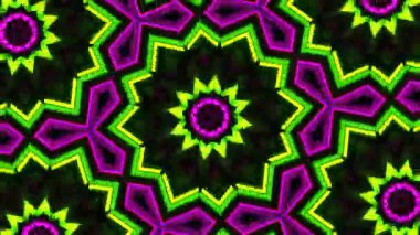 Psikedelik Kaleydoskop Patlaması simetrik kaleydoskop şekilleri patlıyor ve canlı renklerle beatendly döngülerde şekil değiştiriyor