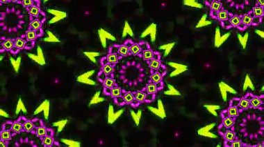 Psikedelik Kaleydoskop Patlaması simetrik kaleydoskop şekilleri patlıyor ve canlı renklerle beatendly döngülerde şekil değiştiriyor