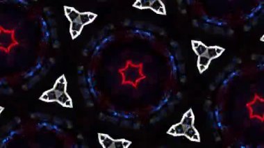 Psikedelik Kaleydoskop Patlaması simetrik kaleydoskop şekilleri patlıyor ve canlı renklerle beatendly döngülerde şekil değiştiriyor