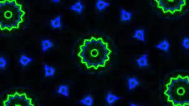 Psikedelik Kaleydoskop Patlaması simetrik kaleydoskop şekilleri patlıyor ve canlı renklerle beatendly döngülerde şekil değiştiriyor