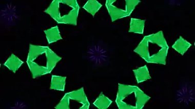 Psikedelik Kaleydoskop Patlaması simetrik kaleydoskop şekilleri patlıyor ve canlı renklerle beatendly döngülerde şekil değiştiriyor