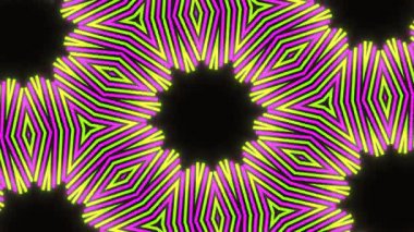 Psikedelik Kaleydoskop Patlaması simetrik kaleydoskop şekilleri patlıyor ve canlı renklerle beatendly döngülerde şekil değiştiriyor