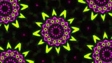 Psikedelik Kaleydoskop Patlaması simetrik kaleydoskop şekilleri patlıyor ve canlı renklerle beatendly döngülerde şekil değiştiriyor
