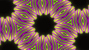 Psikedelik Kaleydoskop Patlaması simetrik kaleydoskop şekilleri patlıyor ve canlı renklerle beatendly döngülerde şekil değiştiriyor