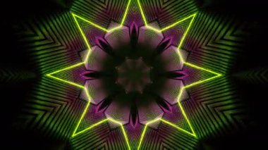 Psikedelik Kaleydoskop Patlaması simetrik kaleydoskop şekilleri patlıyor ve canlı renklerle beatendly döngülerde şekil değiştiriyor