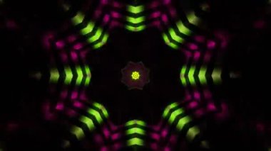 Psikedelik Kaleydoskop Patlaması simetrik kaleydoskop şekilleri patlıyor ve canlı renklerle beatendly döngülerde şekil değiştiriyor