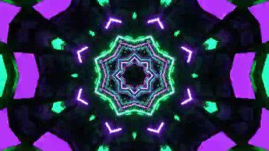 Psikedelik Kaleydoskop Patlaması simetrik kaleydoskop şekilleri patlıyor ve canlı renklerle beatendly döngülerde şekil değiştiriyor