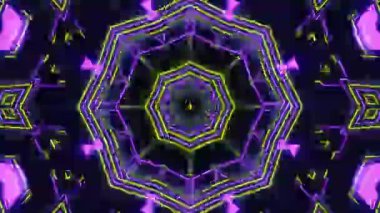 Psikedelik Kaleydoskop Patlaması simetrik kaleydoskop şekilleri patlıyor ve canlı renklerle beatendly döngülerde şekil değiştiriyor