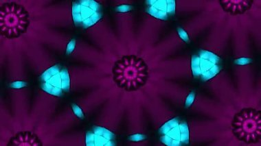 Psikedelik Kaleydoskop Patlaması simetrik kaleydoskop şekilleri patlıyor ve canlı renklerle beatendly döngülerde şekil değiştiriyor