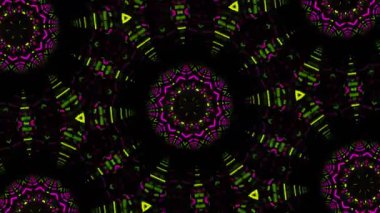 Psikedelik Kaleydoskop Patlaması simetrik kaleydoskop şekilleri patlıyor ve canlı renklerle beatendly döngülerde şekil değiştiriyor