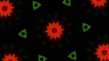 Psikedelik Kaleydoskop Patlaması simetrik kaleydoskop şekilleri patlıyor ve canlı renklerle beatendly döngülerde şekil değiştiriyor