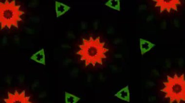 Psikedelik Kaleydoskop Patlaması simetrik kaleydoskop şekilleri patlıyor ve canlı renklerle beatendly döngülerde şekil değiştiriyor