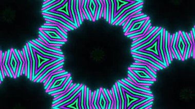 Psikedelik Kaleydoskop Patlaması simetrik kaleydoskop şekilleri patlıyor ve canlı renklerle beatendly döngülerde şekil değiştiriyor