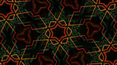 Psikedelik Kaleydoskop Patlaması simetrik kaleydoskop şekilleri patlıyor ve canlı renklerle beatendly döngülerde şekil değiştiriyor
