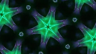 Psikedelik Kaleydoskop Patlaması simetrik kaleydoskop şekilleri patlıyor ve canlı renklerle beatendly döngülerde şekil değiştiriyor