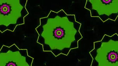 Psychedelic Kaleidoscope Burst Symmetric kaleidoscope shapes bursting and morphing with vibrant colors on beatfriendly loops