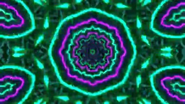 Psikedelik Kaleydoskop Patlaması simetrik kaleydoskop şekilleri patlıyor ve canlı renklerle beatendly döngülerde şekil değiştiriyor