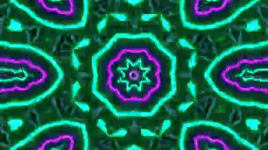 Psikedelik Kaleydoskop Patlaması simetrik kaleydoskop şekilleri patlıyor ve canlı renklerle beatendly döngülerde şekil değiştiriyor
