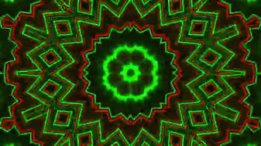 Psikedelik Kaleydoskop Patlaması simetrik kaleydoskop şekilleri patlıyor ve canlı renklerle beatendly döngülerde şekil değiştiriyor