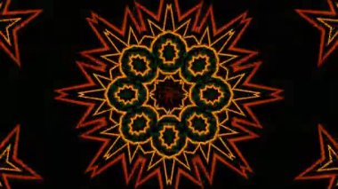 Psikedelik Kaleydoskop Patlaması simetrik kaleydoskop şekilleri patlıyor ve canlı renklerle beatendly döngülerde şekil değiştiriyor