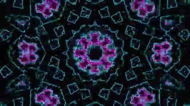 Psikedelik Kaleydoskop Patlaması simetrik kaleydoskop şekilleri patlıyor ve canlı renklerle beatendly döngülerde şekil değiştiriyor