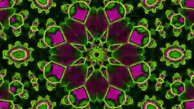 Psikedelik Kaleydoskop Patlaması simetrik kaleydoskop şekilleri patlıyor ve canlı renklerle beatendly döngülerde şekil değiştiriyor