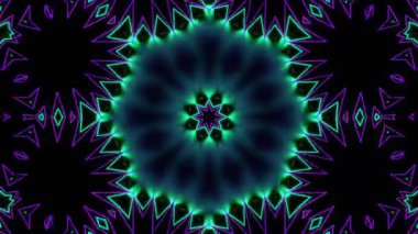 Psikedelik Kaleydoskop Patlaması simetrik kaleydoskop şekilleri patlıyor ve canlı renklerle beatendly döngülerde şekil değiştiriyor