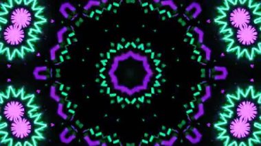 Psikedelik Kaleydoskop Patlaması simetrik kaleydoskop şekilleri patlıyor ve canlı renklerle beatendly döngülerde şekil değiştiriyor