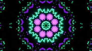 Psikedelik Kaleydoskop Patlaması simetrik kaleydoskop şekilleri patlıyor ve canlı renklerle beatendly döngülerde şekil değiştiriyor