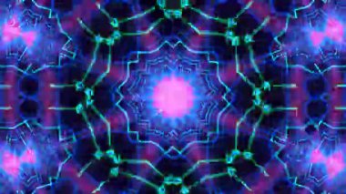 Psikedelik Kaleydoskop Patlaması simetrik kaleydoskop şekilleri patlıyor ve canlı renklerle beatendly döngülerde şekil değiştiriyor