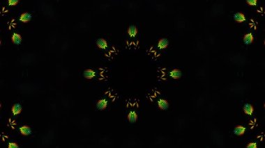 Psikedelik Kaleydoskop Patlaması simetrik kaleydoskop şekilleri patlıyor ve canlı renklerle beatendly döngülerde şekil değiştiriyor